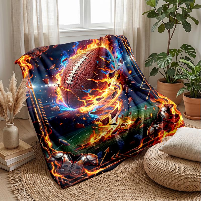 Flaming Football Player Theme Blanket Lightweight Warm Flannel Blanket Decorative Throw Blanket for Home Decoration