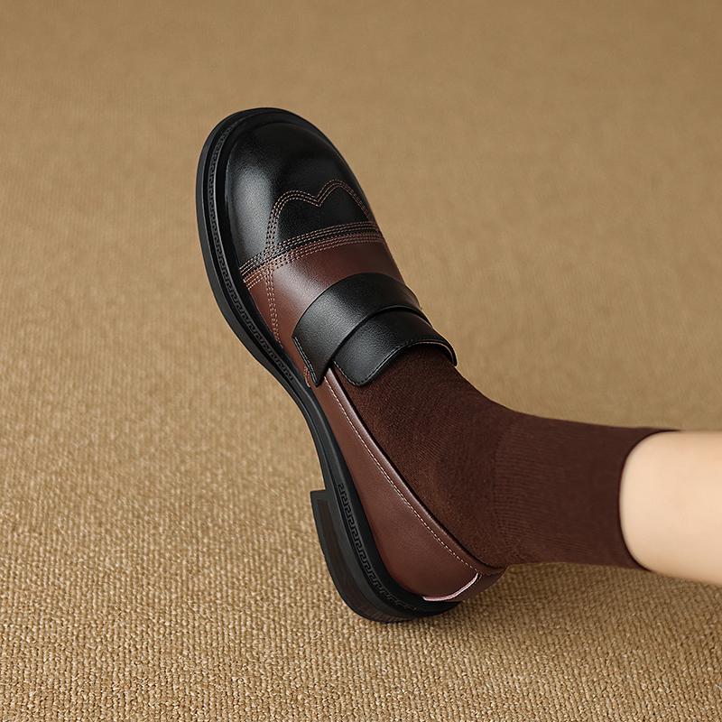 2024 Spring Summer Classic Women Pumps Mature Vintage Mixed Colors Genuine Leather Low Heels Shoes Woman Working Casual Shoes