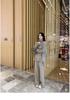 2021 Autumn/Winter Korean High Neck Slit Knitwear & Loose Wide-Leg Pants Two-Piece Set for Women