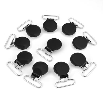 10Pcs 25mm Round Suspender Braces Pacifier Strap Holder Clip DIY Making Supplies(Black)