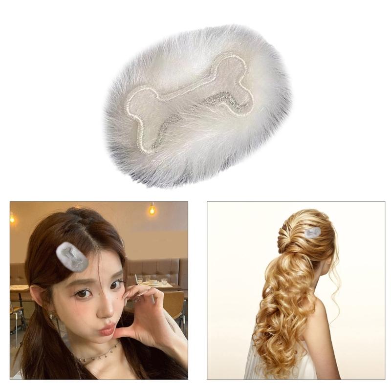 Unique Bone Hairpin Y2K Cute Hair Clip Plush Dog Bone Shape Hair Barrettes Fun Hair Clips Brooch Halloween Jewelry Gift