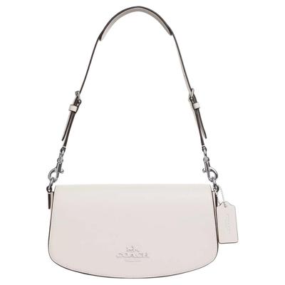 Andrea 24 Buchstaben Logo Druckknopf Verfeinertes Kalbsleder Handtasche Schultertasche Mittel Damen Handtaschen Silber Kreideweiß CT768-SVHA