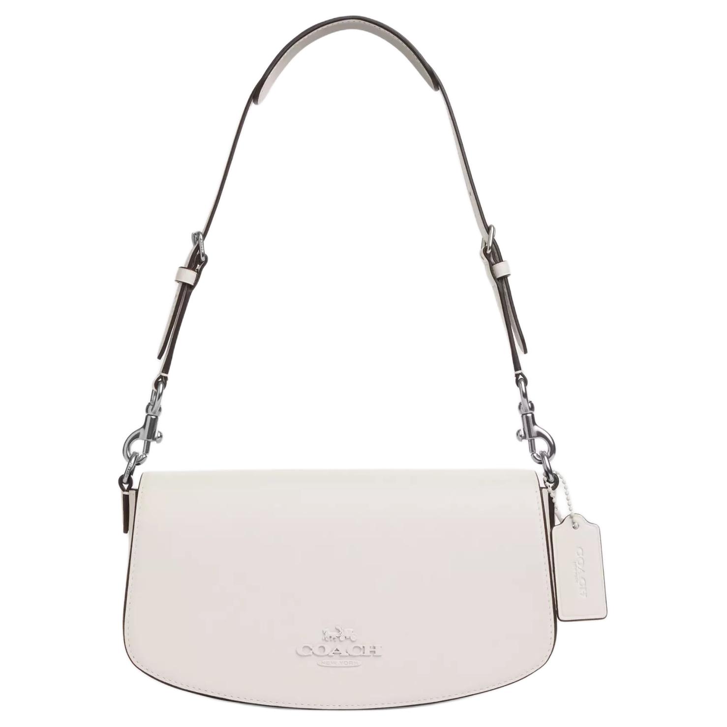 

Coach Andrea 24 Letter Logo Snap Button Refined Calfskin Handheld Shoulder Bag Medium Women handbags Silver Chalk-White CT768-SVHA Basic Set (Bag+Dust Bag)