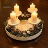 Staggered Pillar Candle Tray Metal Holder, Circular 4-Pillar Tiered Stand Heavy Duty Base for Christmas, Wedding, Dining Table, Fireplace Mantel,