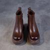 Johnature Round Toe Thick Soled Short Boots Genuine Leather High Heels Vintage Women's Platform Boots