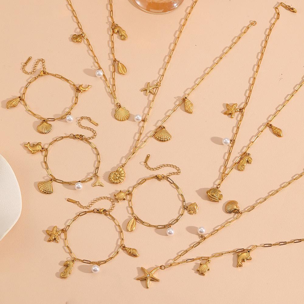 Stainless Steel Pearl Marine Life Jewelry Set - Summer Beach Collection