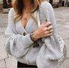 Women's Solid Color V-neck Button-down Sweater