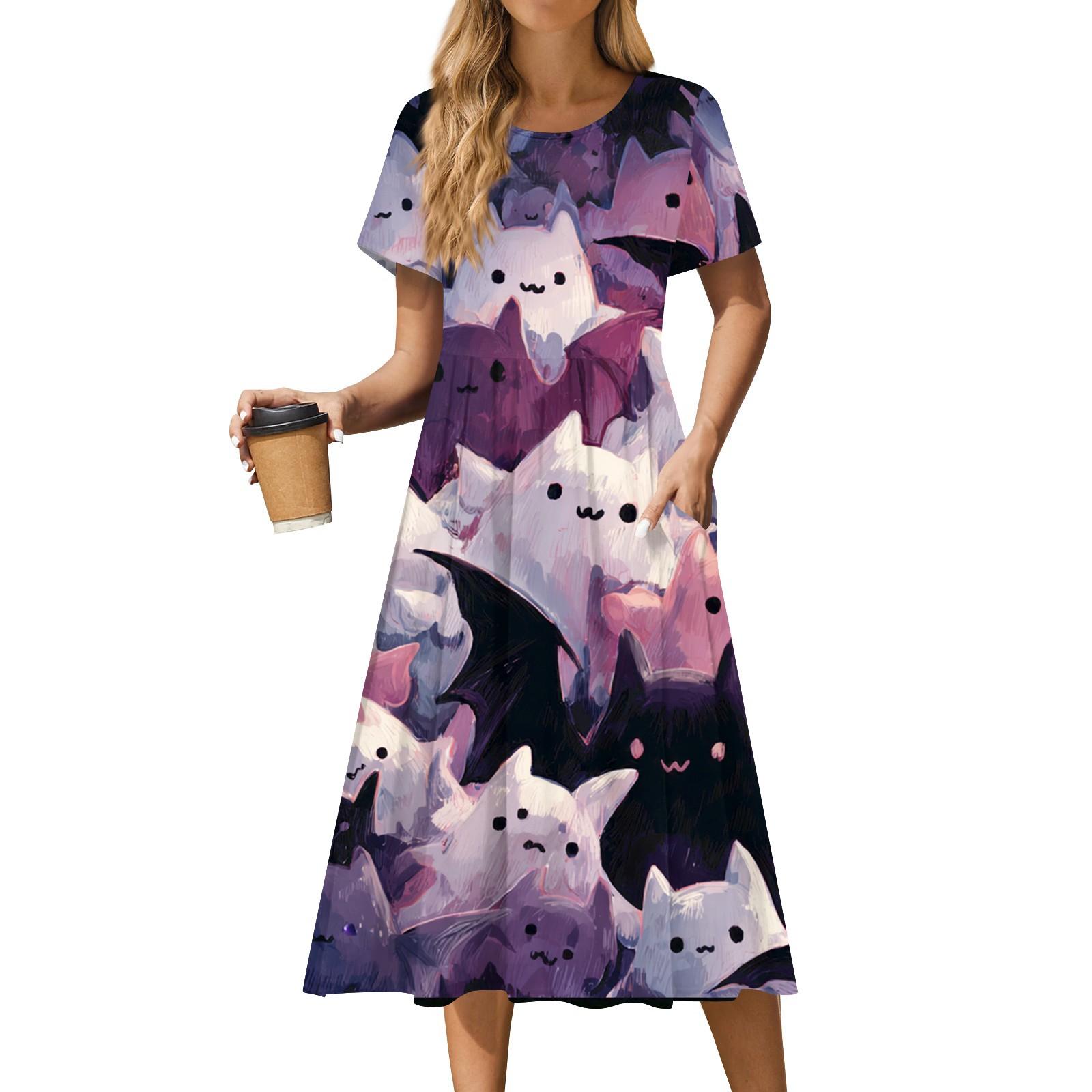 

Women s Casual Fashion Halloween Printed Short Sleeve Round Neck Dress M