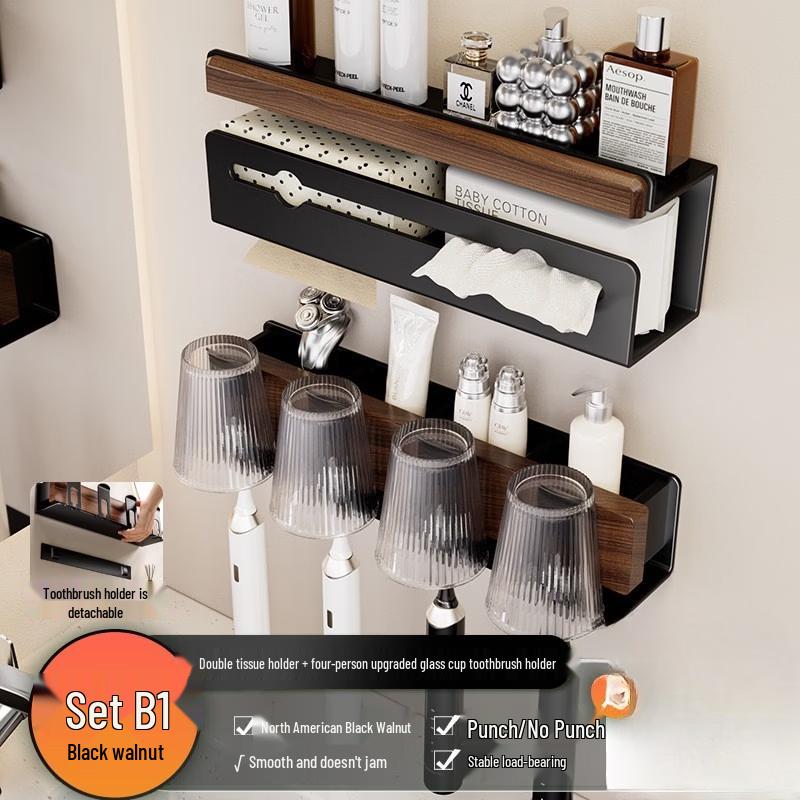 Handun Walnut Wood Bathroom Tissue Holder with Storage