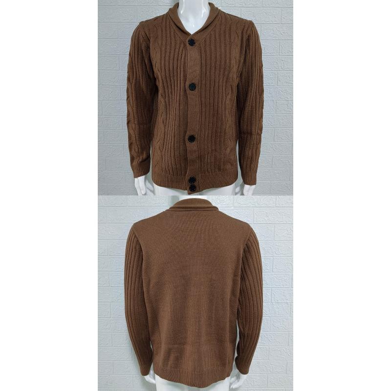 2025 Winter New Knitted Cardigan Men's Turn-down Collar Long Sleeve Twisted Sweater