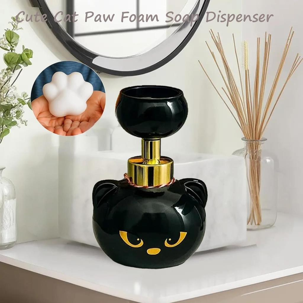 Cute Cat Paw Foam Soap Dispenser, Cat Pawprint Soap, Halloween Black Cats Pawprint Foaming Hand Wash Dispenser, Refillable Empty Cats Paw Print Foam