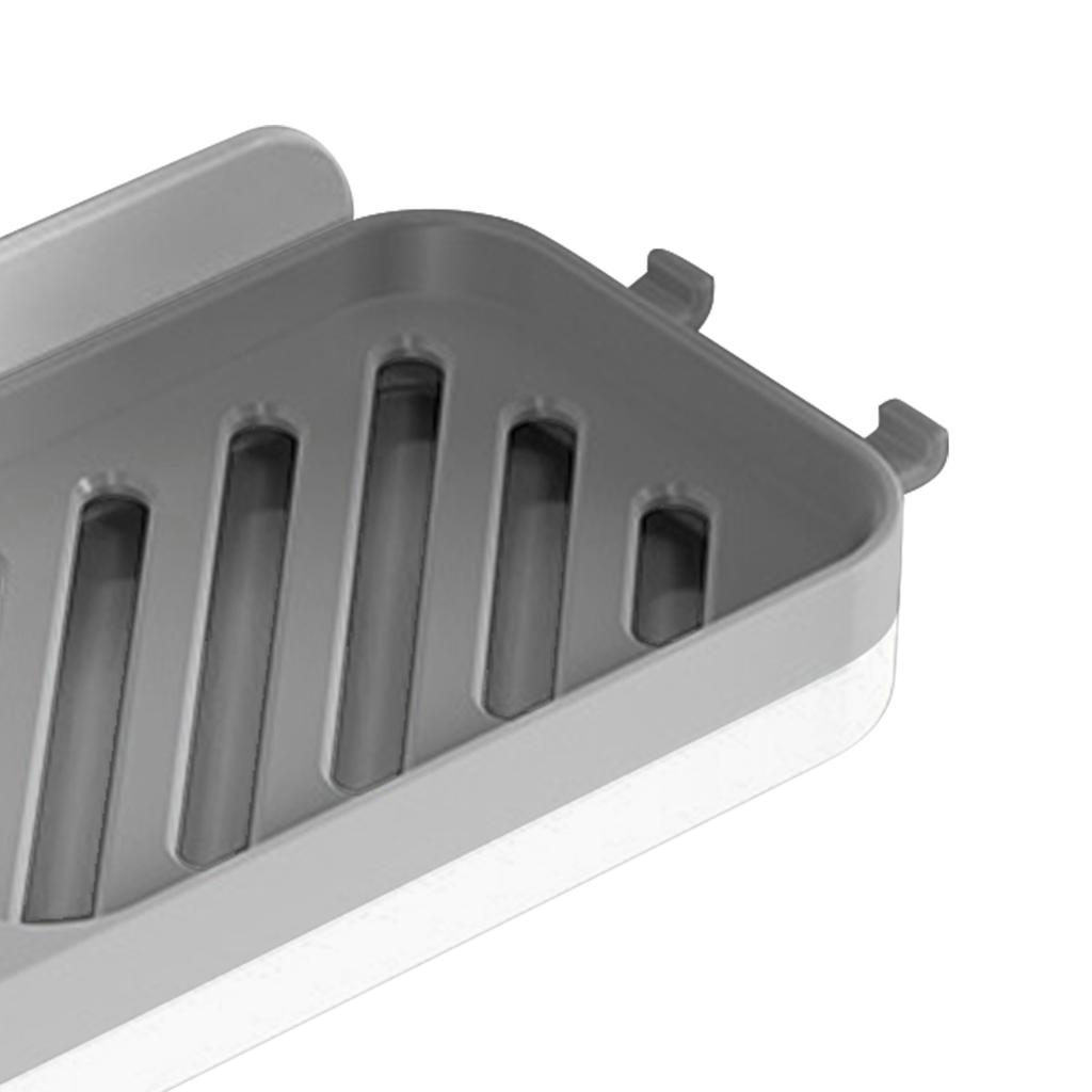 Soap Dish Tray Double Row Holder Bathroom Wall Mounted Non Punching Shower Laundry Soap Storage Drain Shelf White and