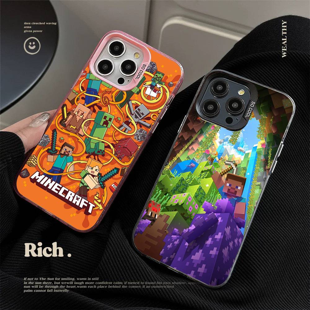 Game M-Minecraft Phone Case For IPhone 17 16 15 14 13 12 11 Pro Max Plus Color Silver Cover