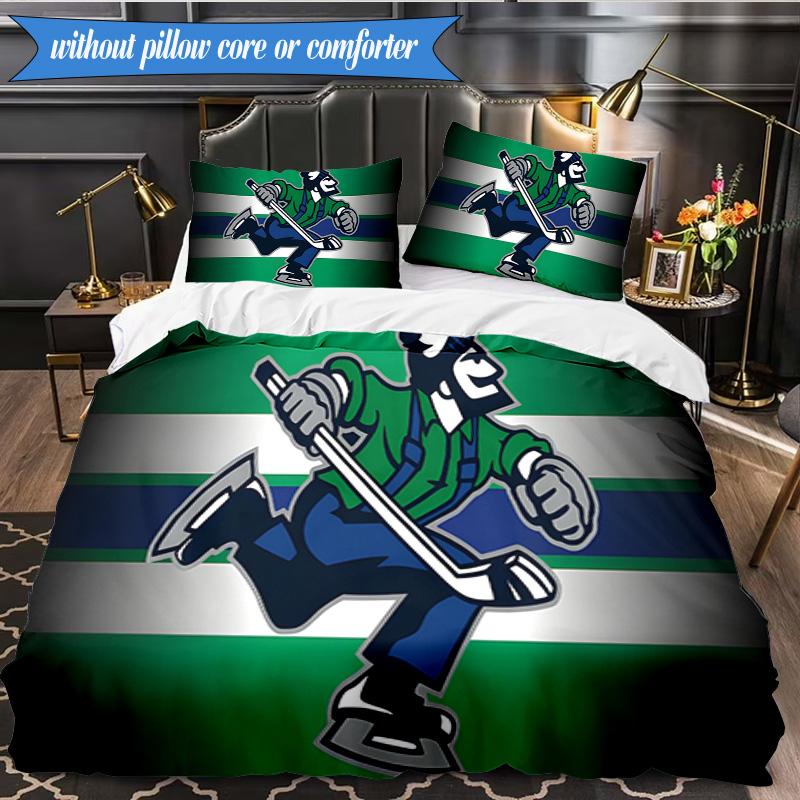 3PCS Vancouver Canucks Printed Bedding Set For Bedroom dormitory, Includes 1 Duvet Cover & 2 Pillowcases for All Seasons Home Decor Fan gifts