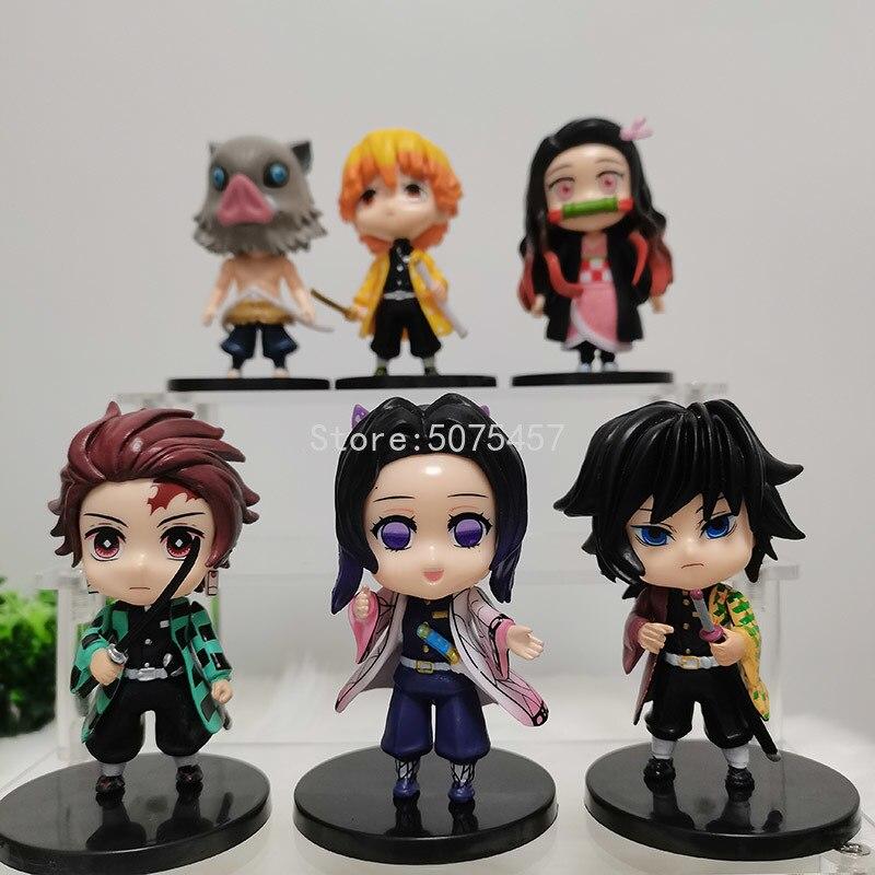 6pcs /Set Kimetsu No Yaiba Anime Figure Kamado Tanjirou Agatsuma Zenitsu Action Figure Demon Slayer Kamado Nezuko Figurine Model