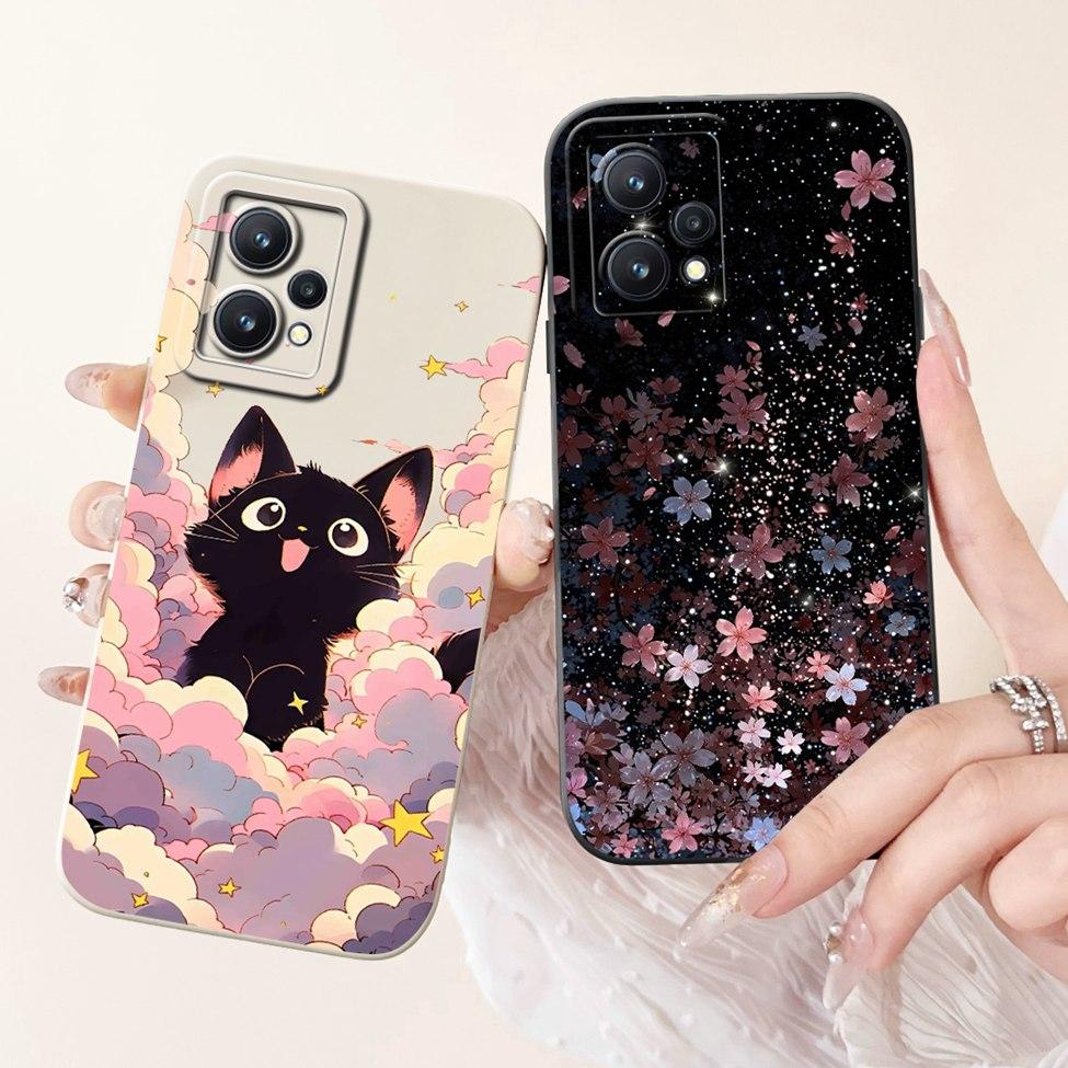 For Realme 9 4G Case RMX3521 Silicone Cute Cat Fashion Butterfly Flower Love Painted Shockproof Cover For Realme 9 4G Phone Case