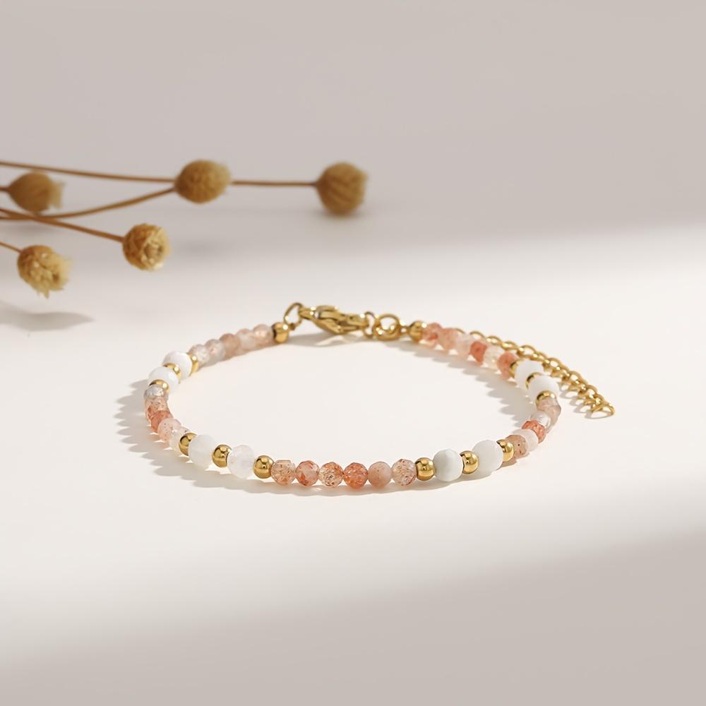 Muliti-color 3mm Faceted Nature Stone Beaded Bracelet For Women Shiny Stainless Steel Square Spacers Exquisite Party Gift