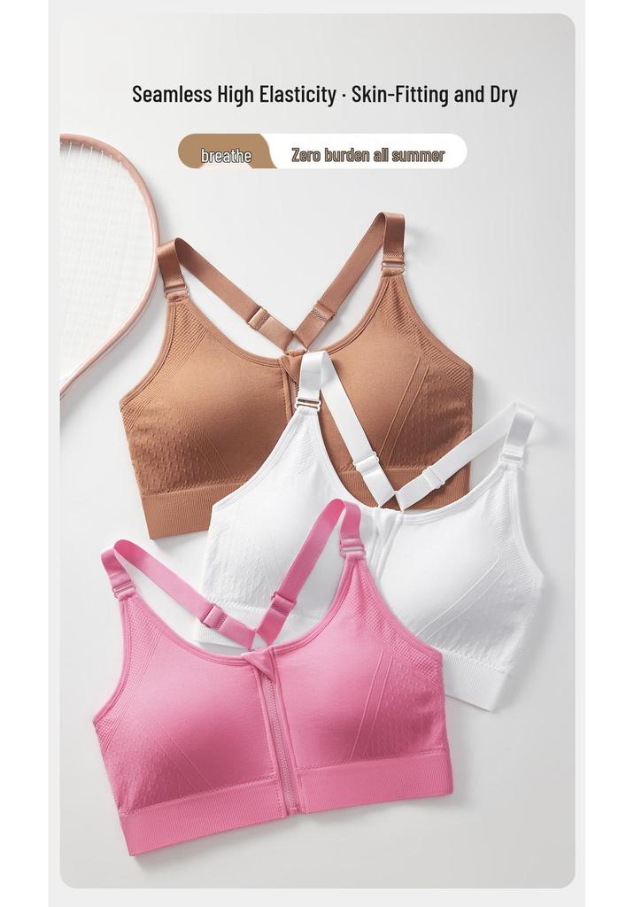 Women's Front Zip Sports Bra - Running, Yoga, Fitness Beautiful Back Design