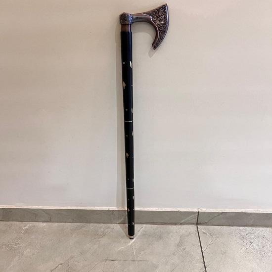 Ręcznie robiony Wikingowski Topór Laska Mosiądz Drewno Średniowieczna Laska Rekwizyt LARP Cosplay