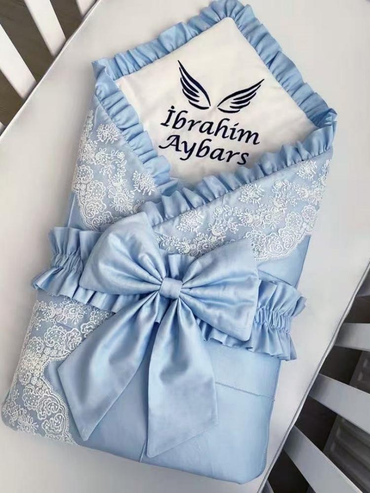 Ricamo Personalizzato Nome Bambino per Neonato con Grande Fiocco Fascia Fasce per Neonato 0-3 Mesi Coperta Ricezione Avvolgitori per Dormire