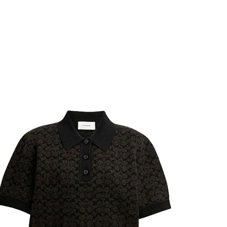 Coach Printed Casual Short Sleeve Polo Shirt Women tops Brown CN425-BRN