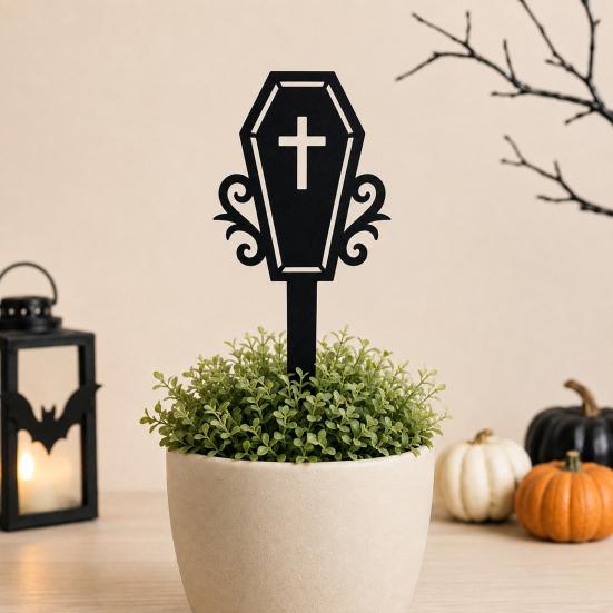 Halloween Gartenstecker 5 Stück Pflanzstecker, Acrylschild für Außenbereich Garten Rasen Hinterhof, Pflanzen Dekorationen Geisterhaus Schwarze Katze Silhouette Kunst Dekor