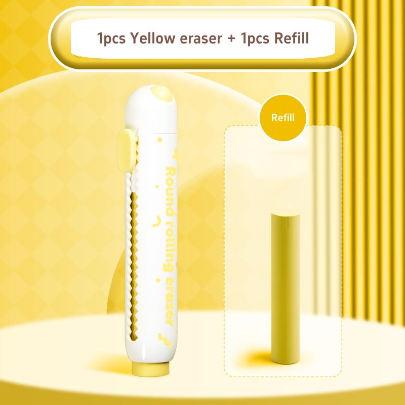 1pcs Round Rolling Eraser Refill Set Soft Color Refillable Less Dust Cleaning Correcting Tools Office School