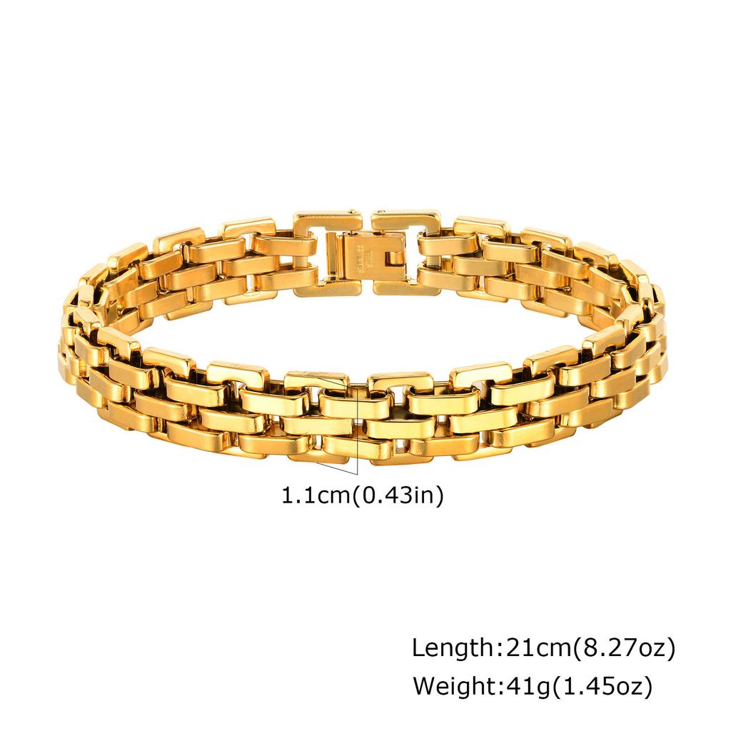 Gold Color Men's Chain Bracelet,Hiphop Stainless Steel Chunky Chain Wristband,Rock Punk Jewelry Gift for Dad Son BBF Him
