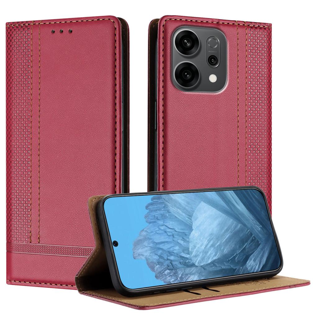 For Oppo Reno14 5G (China)/Oppo Reno14 5G (Global) Case L-Shaped Grid Pattern Leather Stand Phone Cover with Card Slots
