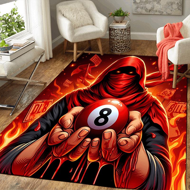 1pc Billiards Design Indoor Area Rug - Soft, Anti-Slip, and Durable Gaming Room Decor for Bedroom