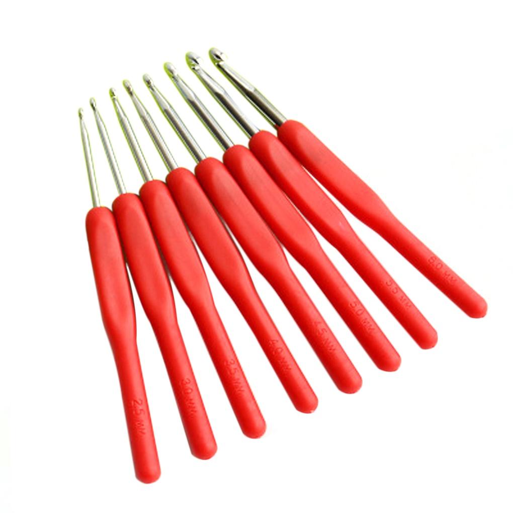 8 Pcs Set Of Colored Soft Handle Crochet Tools Sweater Needles Plastic Soft Handle Aluminum Oxide Crochet Needles