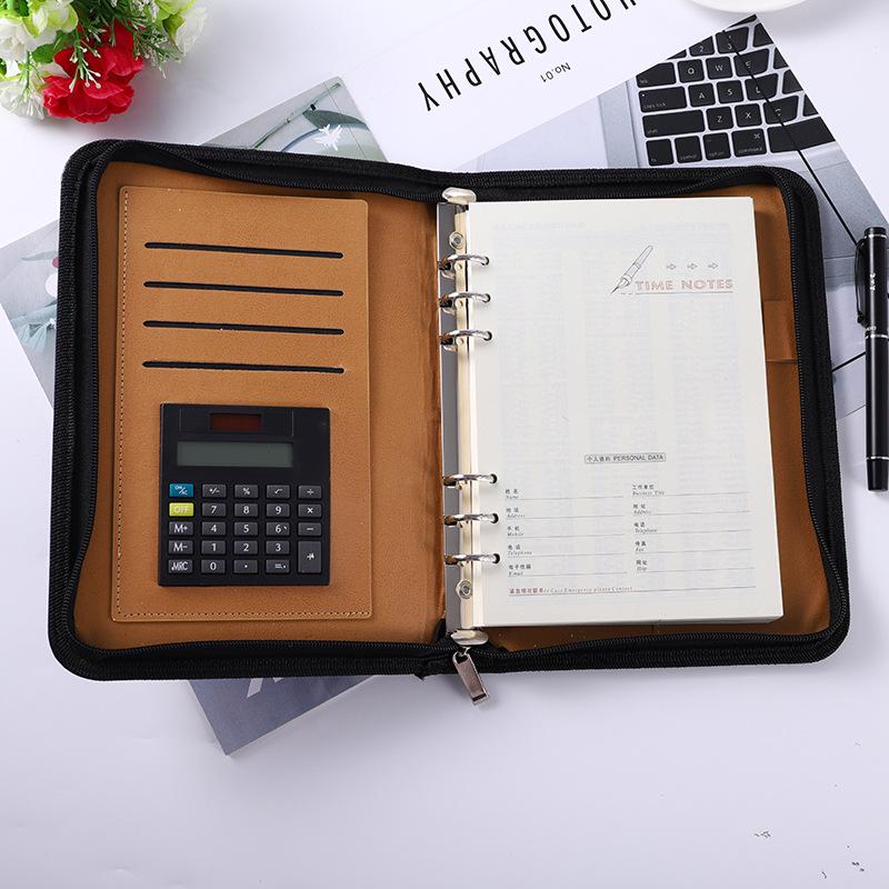Multifunctional A5/B5 Loose-leaf Zipper Notebook with 8-Digit Calculator & Account Book
