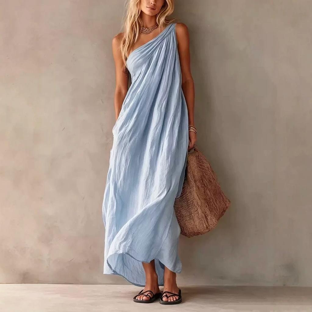 Europe, America 2026 Station Summer Fashion Elegant Single Shoulder Sleeveless Exquisite Long Dress Women's Clothing