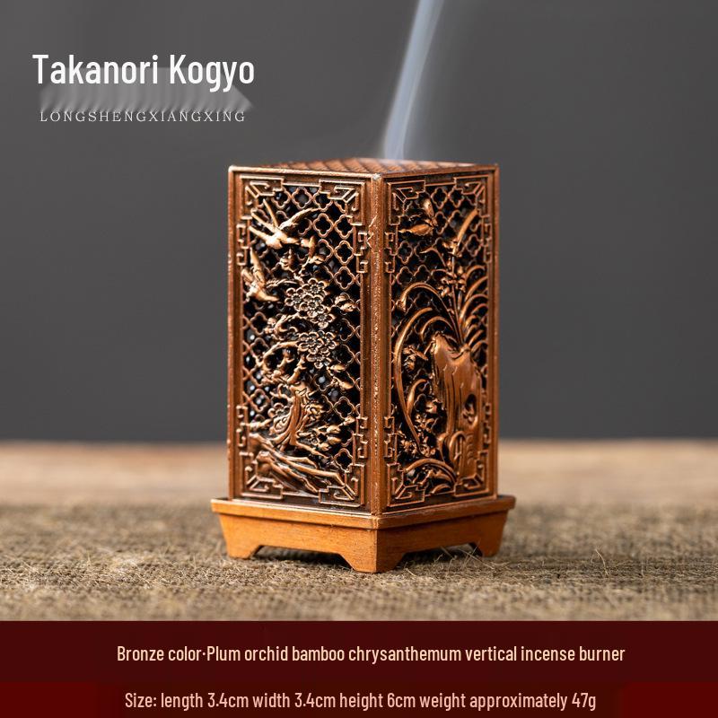 Square Alloy Plum Orchid Bamboo Incense Burner – Decorative Aroma Diffuser for Indoor Office or Tea Room