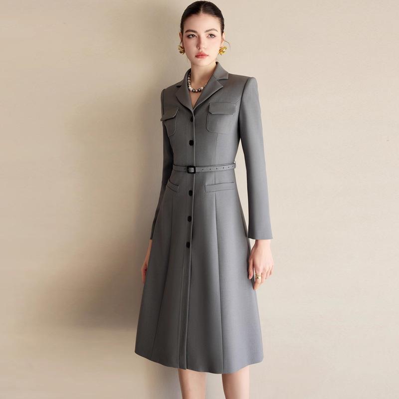 Women's Gray Mid-Length Lapel Dress Suit - Spring Fashion Collection