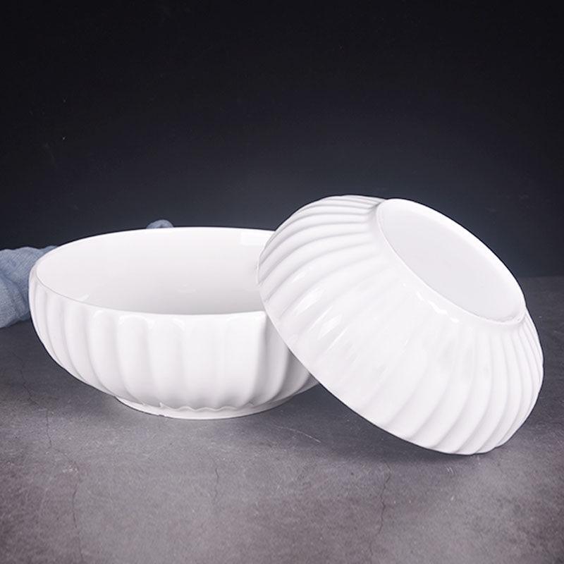 Large White Ceramic Bowl - Creative Pumpkin Design for Soup, Noodles, Kimchi, Ramen, and More. Ideal for Home Tableware in Chinese Style.