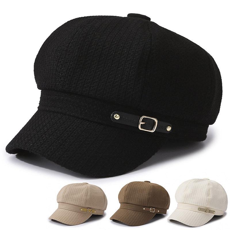 Retro Fashion Solid-Colored Octagonal Hat Outdoor Travel Leisure Versatile Beret Hat Trendy Newsboy Cap for Autumn Winter