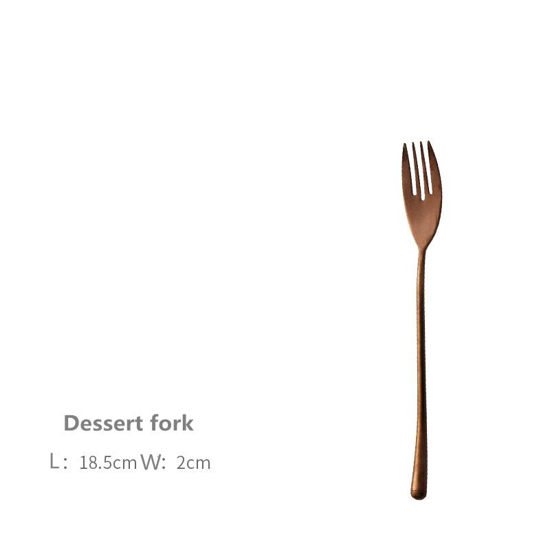 Japanese Style Old Western Tableware, Retro Steak Knife, Fork Spoon, Stirring Coffee Spoon, Rose Gold, 304 Stainless Steel