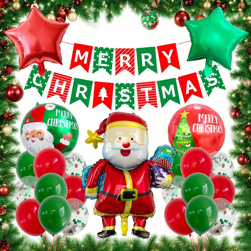 Christmas Theme Party Decoration Balloon The Grinch Santa Gingerbread Man Aluminum Balloon Flag Set