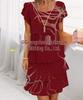 European and American 3D Print Short Sleeve Chiffon Dress