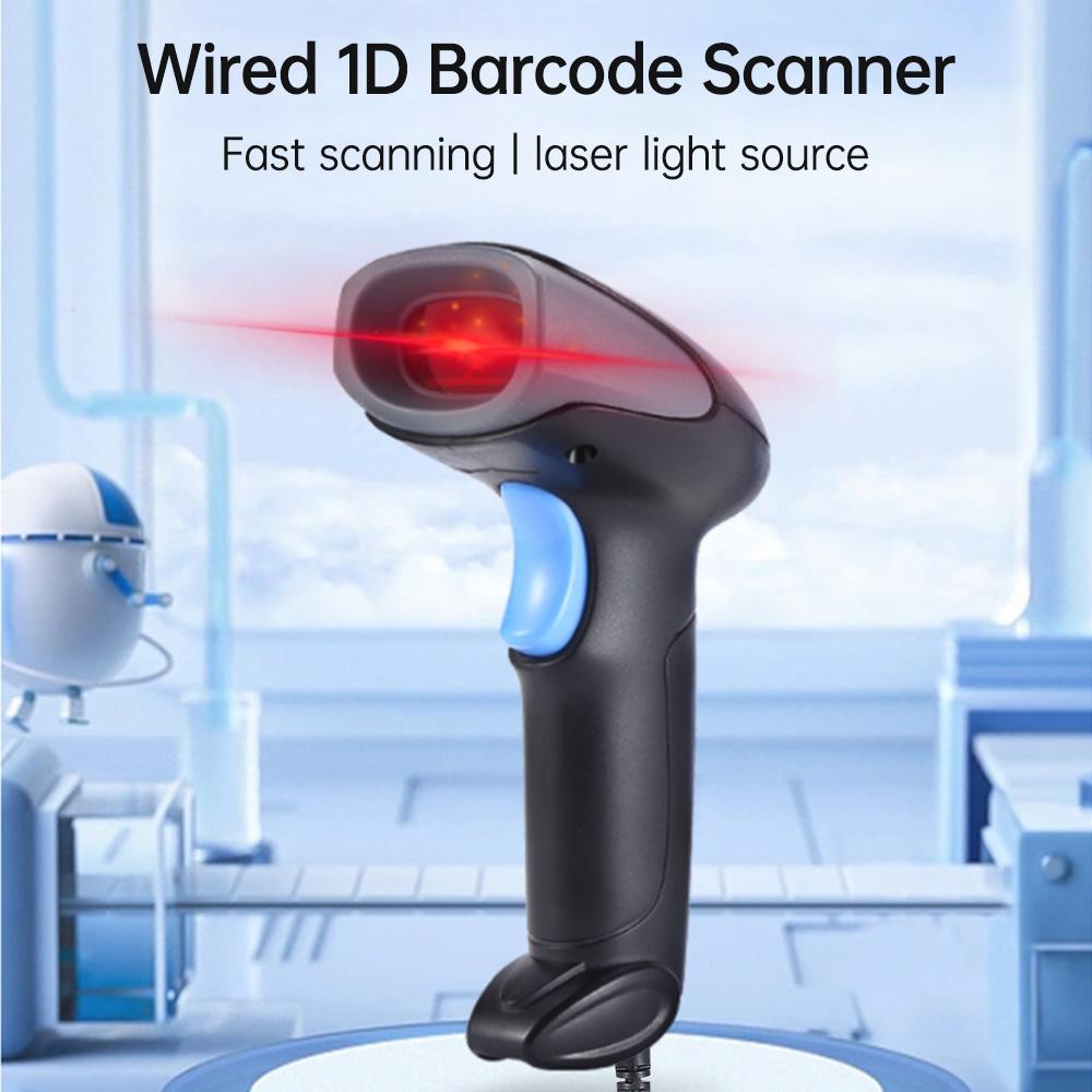 1D Barcode Scanner Wired Bar Code Reader With Buzzer and LED Indication Manual Automatic Trigger USB Port Support Laptop Computer For Supermarket Log