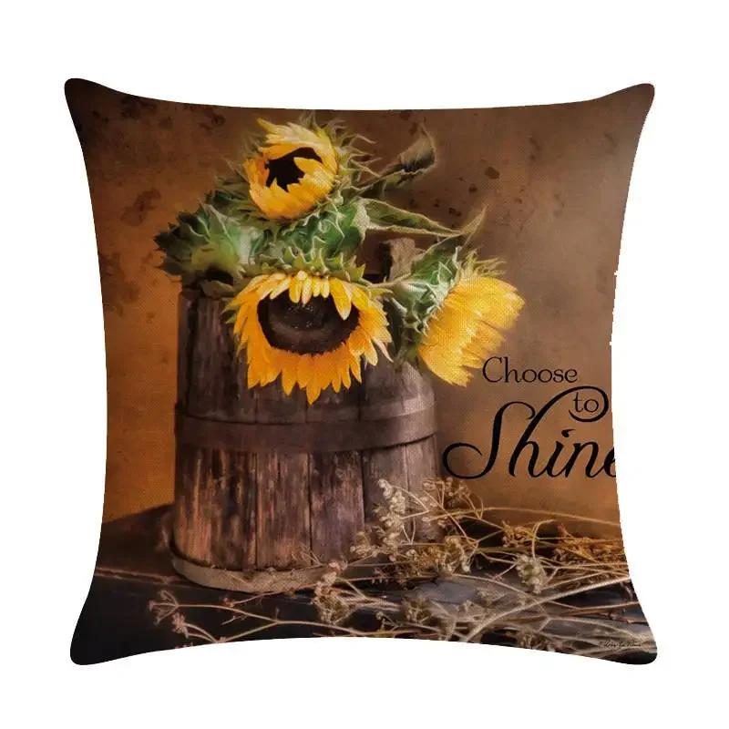 New 45*45Cm Yellow Sunflower Pillowcase Linen Pillowcase Home Sofa Decorative Cushion Cover