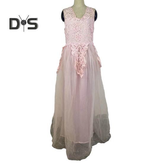Women Evening Dress Flower Applique A-line Big Swing Princess Style Sleevless Backless Round Neck Lace Mesh Patchwork Wedding Party Maxi Dress Prom