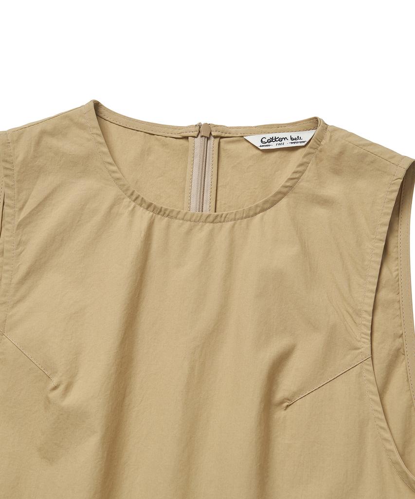 Cotton Bell Pleated Skirt Dress - Beige