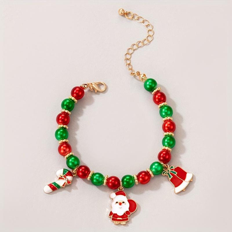 Creative Christmas Beaded Bracelet with Santa & Snowman - Festive Gift Decoration