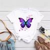 Women's Color Butterfly Petal Print T-Shirt Short Sleeve Crew Neck Cute Pattern T-Shirt Women's Top