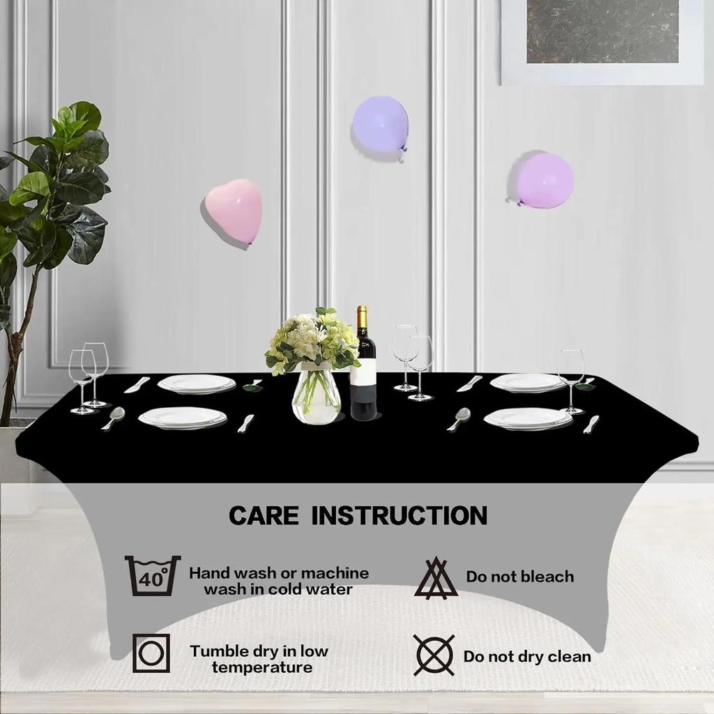 46FT BlackWhite Stretch Spandex Table Cover Washable Kitchen Universal Tablecloth Fit for Event Banquet Wedding Cocktail Party
