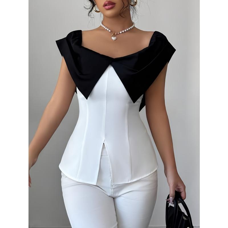 Camicetta Estiva da Donna Slim Fit con Spacco e Maniche Corte