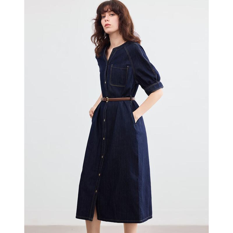Demana Cloud Cotton Denim Maxi Dress with Belt