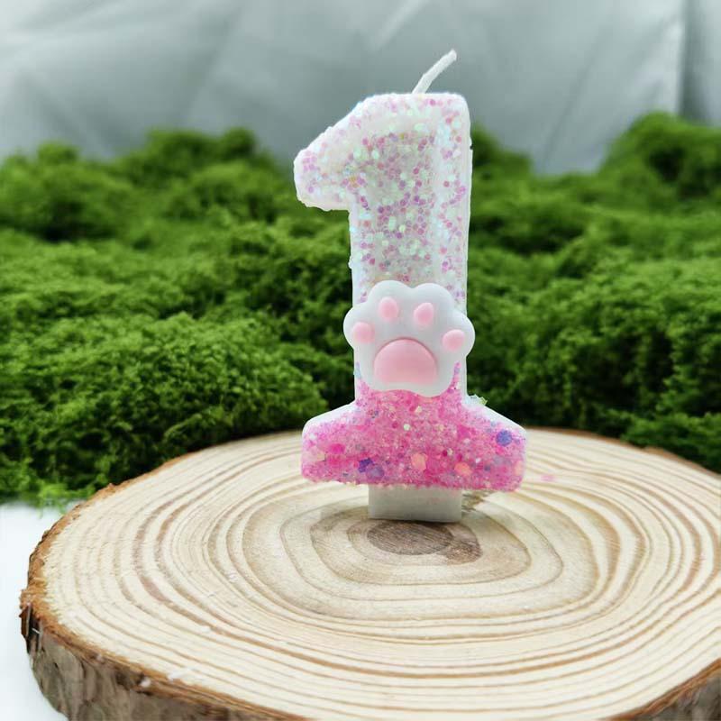 Creative Design Pink Cat Claw Digital Candle Birthday Candle Romantic Variety Specification Children's Cake Decoration Ornaments